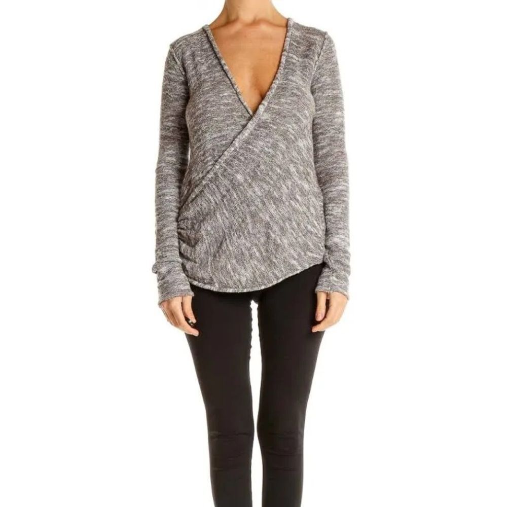 Free People Womens Deep V Gray Wrap Y2K style Sweater Size Medium